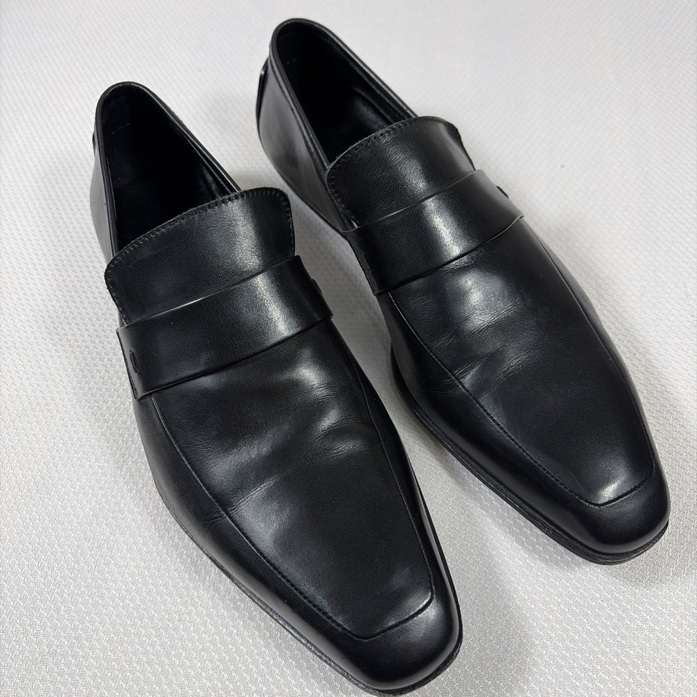 GUCCI Men's Black Double GG‎ Logo Leather dress loafers Italy 40 / US 7E w/ COA